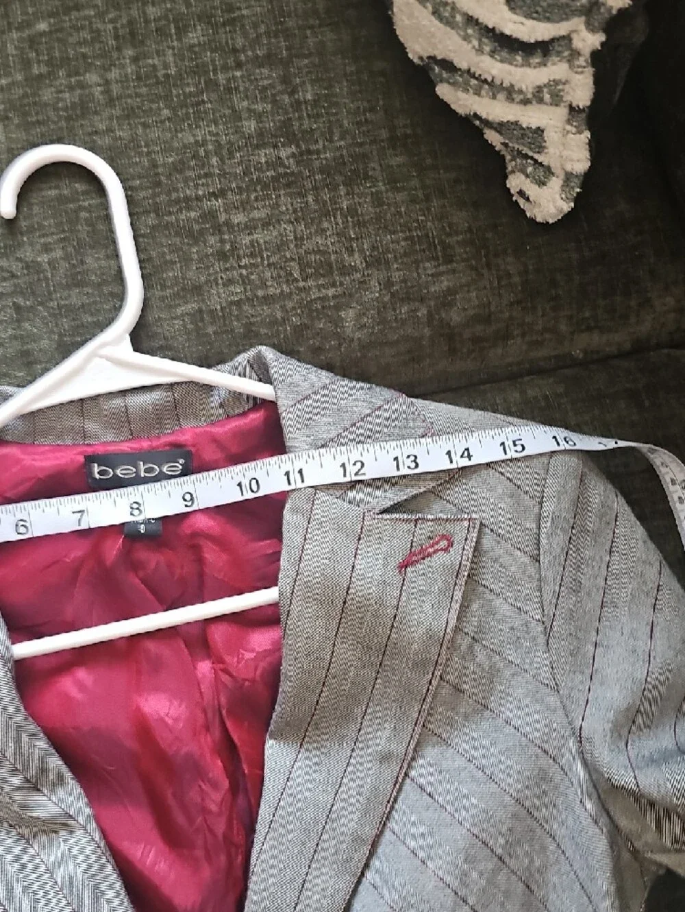 bebe Gray Pinstripe Two-Piece Suit with Burgundy Lining - Picture 8 of 13